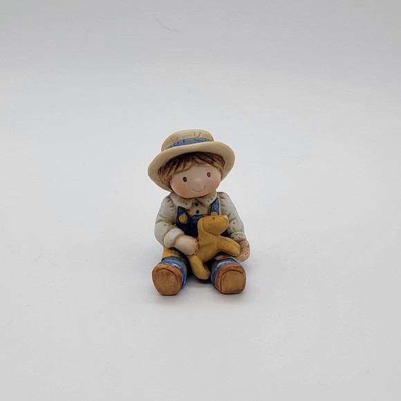 Holly Hobbie Porcelain Boy Child with Dog Figure Figurine Hand Painted 2"x1.5" - Picture 2 of 7